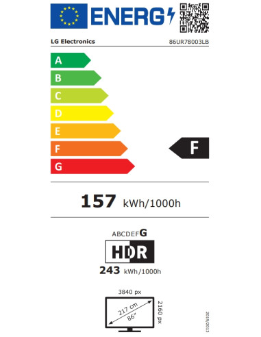 LG 86UR78003LB, 86" 4K UltraHD TV 4K (3840 x 2160), DVB-T2/C/S2, webOS 23 Smart TV, ThinQ AI, a5 AI Processor 4K Gen6, WiFi, 