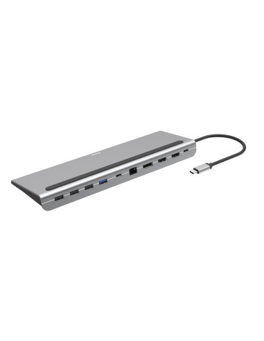 Докинг станция 10 в 1 HAMA Connect2Office Pro, USB-A, USB-C (PD), HDMI, DP, LAN/Ethernet, Сива