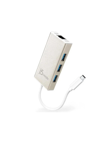 Хъб 3-портов J5create JCH471, USB-C 3.1, USB-A 3.0, Gigabit Ethernet