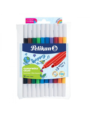 Флумастери medium, Colorella Duo, двойни, 10 цвята х 2 дебелини на писане - Pelikan