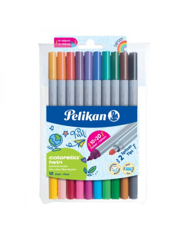 Флумастери medium, Colorella Twin, 10 броя, 20 цвята - Pelikan