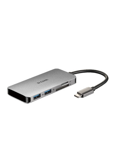 D-LINK USB-C 6-port USB 3.0 hub with HDMI and SD and microSD card reader and USB-C charging port