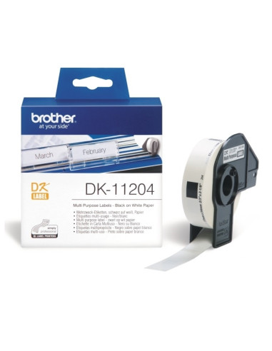 Brother DK-11204 Multi Purpose Labels, 17mmx54mm, 400 labels per roll, Black on White