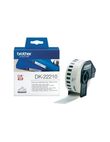 Brother DK-22210 Roll White Continuous Length Paper Tape 29mmx30.48M (Black on White)