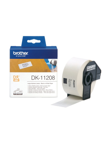 Brother DK-11208 Large Address Paper Labels, 38mmx90mm, 400 labels per roll, (Black on White)