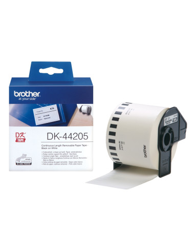 Brother DK-44205 White Removable Paper Tape 62 mm x 30.48 m, Black on White