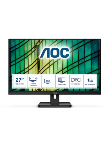 AOC 27E2QAE, 27" IPS WLED, 1920x1080@75Hz, 4ms GTG, 250cd/m2, 1000:1, 20M:1 DCR, Adaptive Sync, FlickerFree, Low Blue Light, 