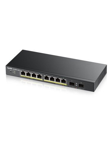 ZyXEL GS1900-10HP v2, 8-port GbE L2 PoE Smart Switch + 2 SFP slots, 802.3at, desktop, fanless, 70 Watt