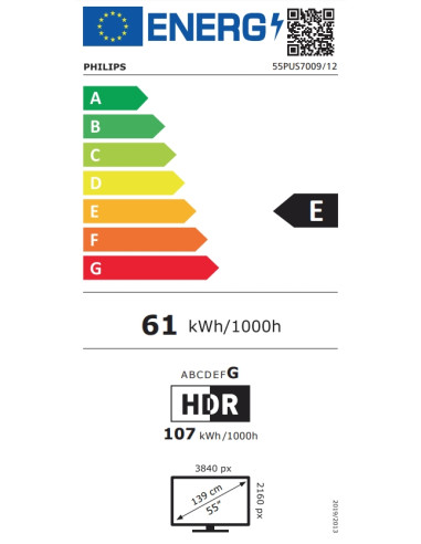 Philips 55PUS7009/12, 55" 4K UHD DLED, 3840 x 2160, DVB-T/T2/T2-HD/C/S/S2, Pixel Precise UHD, VRR, HDR+, HLG, Titan OS, Dolby