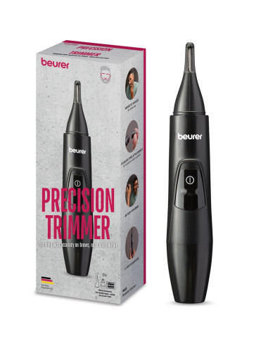 Beurer MN2X Precision trimmer, Incl. 3 attachments for trimming and shaping eyebrows, nose and ear hairs, High-quality stainl