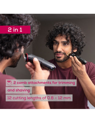 Beurer MN4X beard styler, 2 Attachments, slim titanium contour blade, Battery and mains operation, LED display, 10 cutting le