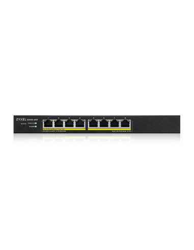 ZyXEL GS1915-8EP, 8-port GbE PoE Smart hybrid mode Switch, standalone or NebulaFlex Cloud, 60 Watt 802.3at, desktop, fanless