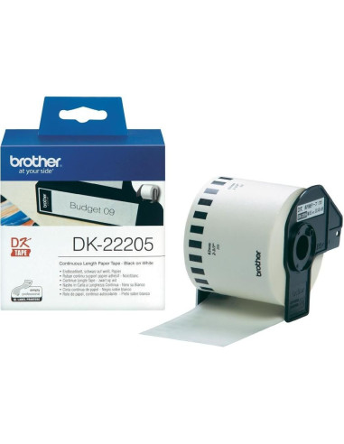 Brother DK-22205 Roll White Continuous Length Paper Tape 62mmx30.48M (Black on White)