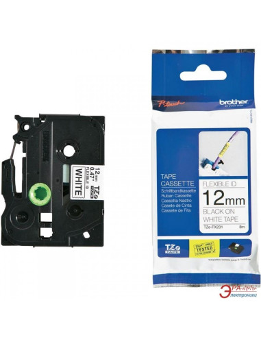 Brother TZe-FX231 Tape Black on White, Flexible ID, 12mm, 8m