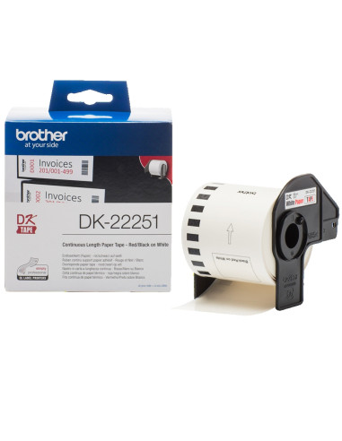 Brother DK-22251 Roll, Black and Red on White Continuous Length Paper Tape, 62mm x 15.24m