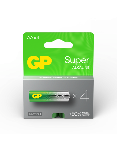 Алкална батерия GP SUPER LR6 AA, 4 бр. в опаковка, 1.5V, GP15A