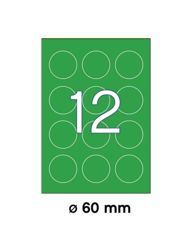APLI 02869 Флуоресцентно зелени самозалепващи етикети Ф60мм за лазерен принтер