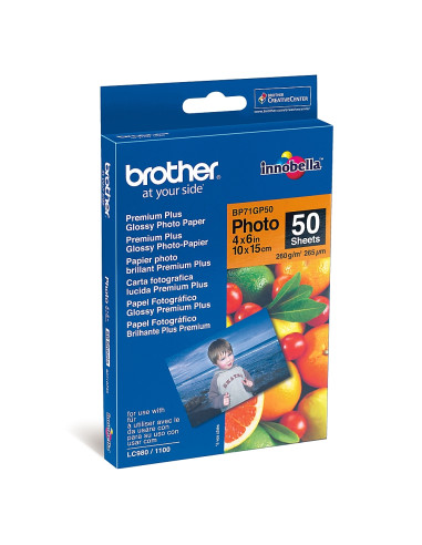 Brother BP71GP50 Premium Plus Glossy Photo Paper, A6 (4x6"), 50 Sheets