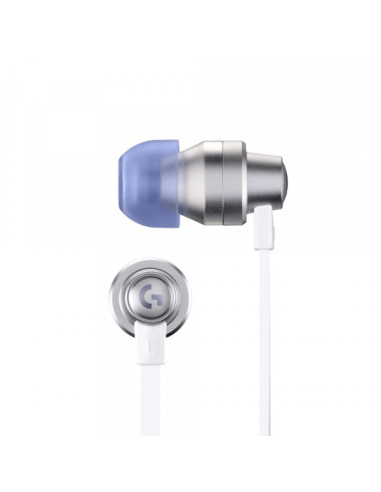 Геймърски слушалки с микрофон Logitech G333 In-ear 3.5 mm + USB-C adapter, тапи жични, бели