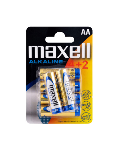 Алкална батерия MAXELL AA, LR-6, 4+2 бр. в опаковка, 1.5V