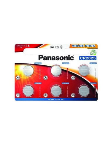 Бутонна батерия литиева PANASONIC CR2025, 3V, 6 бр. в блистер /цена за 6 бр./