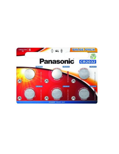 Бутонна батерия литиева PANASONIC CR2032, 3V, 6 бр. в блистер /цена за 6 бр./