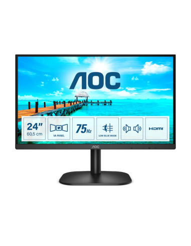 AOC 24B2XDAM, 23.8" VA WLED, 1920x1080@75Hz, 4ms GtG, 250cd/m2, 3000:1, DC20M:1, FlickerFree, Low Blue Light, 2Wx2, Tilt, D-S