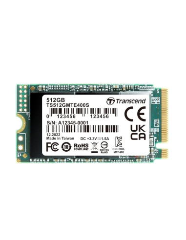 Transcend 512GB, M.2 2242, PCIe Gen3x4, NVMe, 3D TLC, DRAM-less