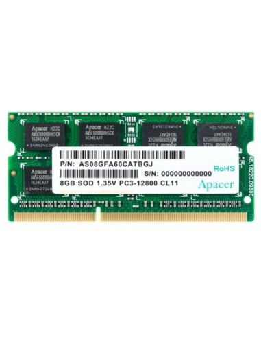 Apacer 8GB Notebook Memory - DDR3 SODIMM 204pin Low Voltage 1.35V PC12800 @ 1600MHz