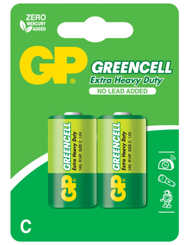 Цинк карбонова батерия GP R14 14G-U2 Greencell, 2 бр. в опаковка, BLISTER, 1.5V