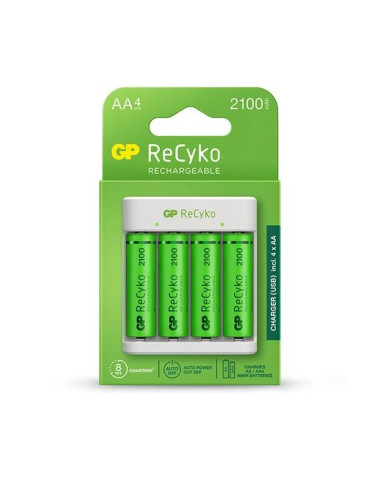 Зарядно GP BATTERIES E411 + 2100mAh AA, За 4 броя, NiMH