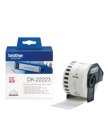 Brother DK-22223 White Continuous Length Paper Tape 50mm x 30.48m, Black on White