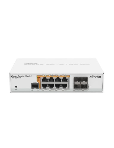 Суич MikroTik CRS112-8P-4S-IN, 8 x Gigabit Ethernet ports, 10/100/1000Mbps, 4 x SFP