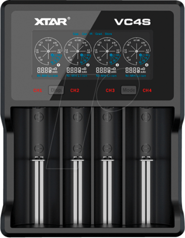 Зарядно у-во XTAR VC4SL, 4 гнезда, LCD дисплей, USB, LiIon - NIMH, 18650, CR123, AA, AAA