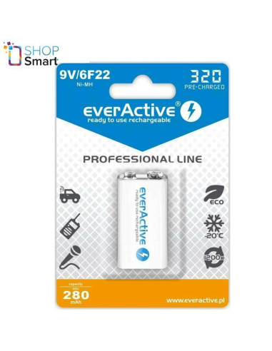 Акумулаторна Батерия R22 9V NiMH 280mAh/320 precharged 1бр. в опаковка EVERACTIVE