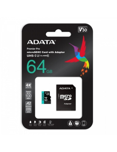 ADATA 64GB MicroSDXC UHS-I U3 V30S (with adapter)