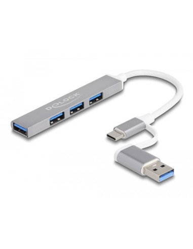 USB хъб Delock, USB-C / USB-A - 3 x USB-A 2.0 + 1 x USB-A 5 Gbps