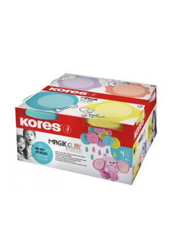 Моделин KORES Pastel Magic Clay 4 цвята x 40 гр.