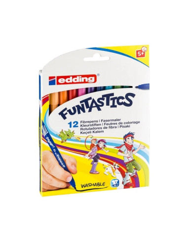 Флумастери edding 15 Funtastics за деца, Washable, 12 цвята