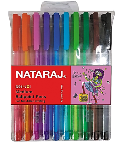 Комплект химикалки NATARAJ 621 JOI 1 mm ,10 цвята микс