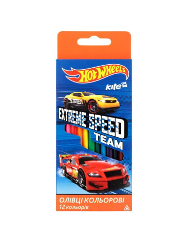 Цветни моливи Kite Hot Wheel триъгълни 12 цвята