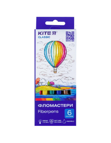 Флумастери Kite Classic 6 цвята в кутия