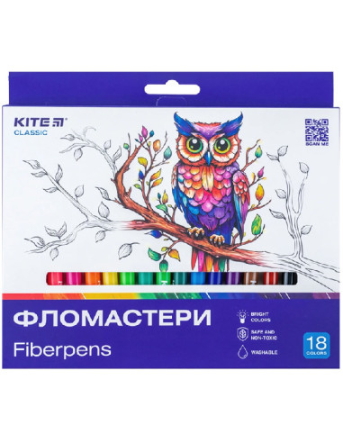 Флумастери Kite Classic 18 цвята в кутия