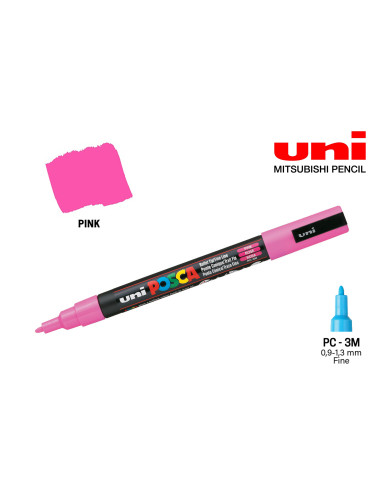 Перманентен маркер POSCA PC-3M Pink, на водна основа, розов, 0.9-1.3 мм