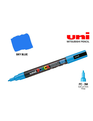 Перманентен маркер POSCA PC-3M Sky Blue, на водна основа, небесносин, 0.9-1.3 мм