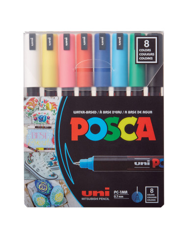 Комплект перманентни маркери UNI POSCA на водна основа 8бр, PC-1MR, MainColor