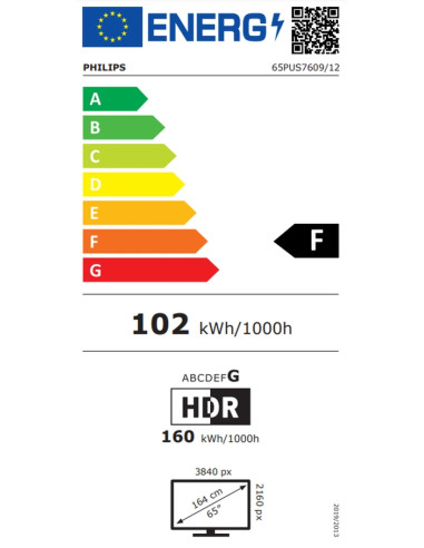 Philips 65"PUS7609/12, 4K UHD DLED, 3840 x 2160, DVB-T/T2/T2-HD/C/S/S2, Pixel Precise UHD, VRR, HDR+, HLG, Titan OS, Dolby Vi