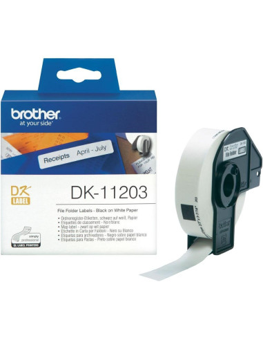 Brother DK-11203 File Folder Labels, 17mm x 87mm, 300 labels per roll, Black on White