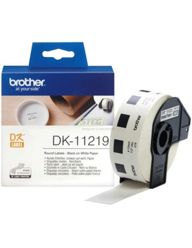 Brother DK-11219 Round Paper 1/2" label 12mm x 12mm x 1200 (Black on White)