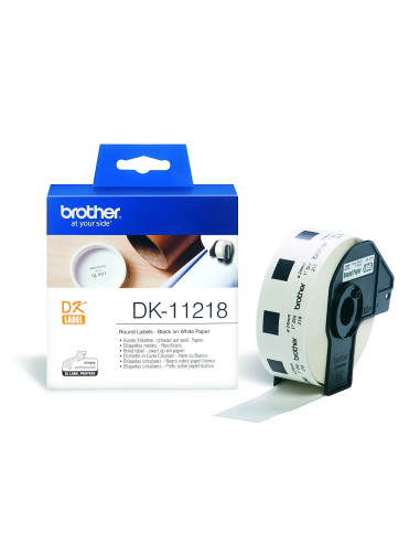 Brother DK-11218 Round Paper 1" label 24mm x 24mm x 1000 (Black on White)